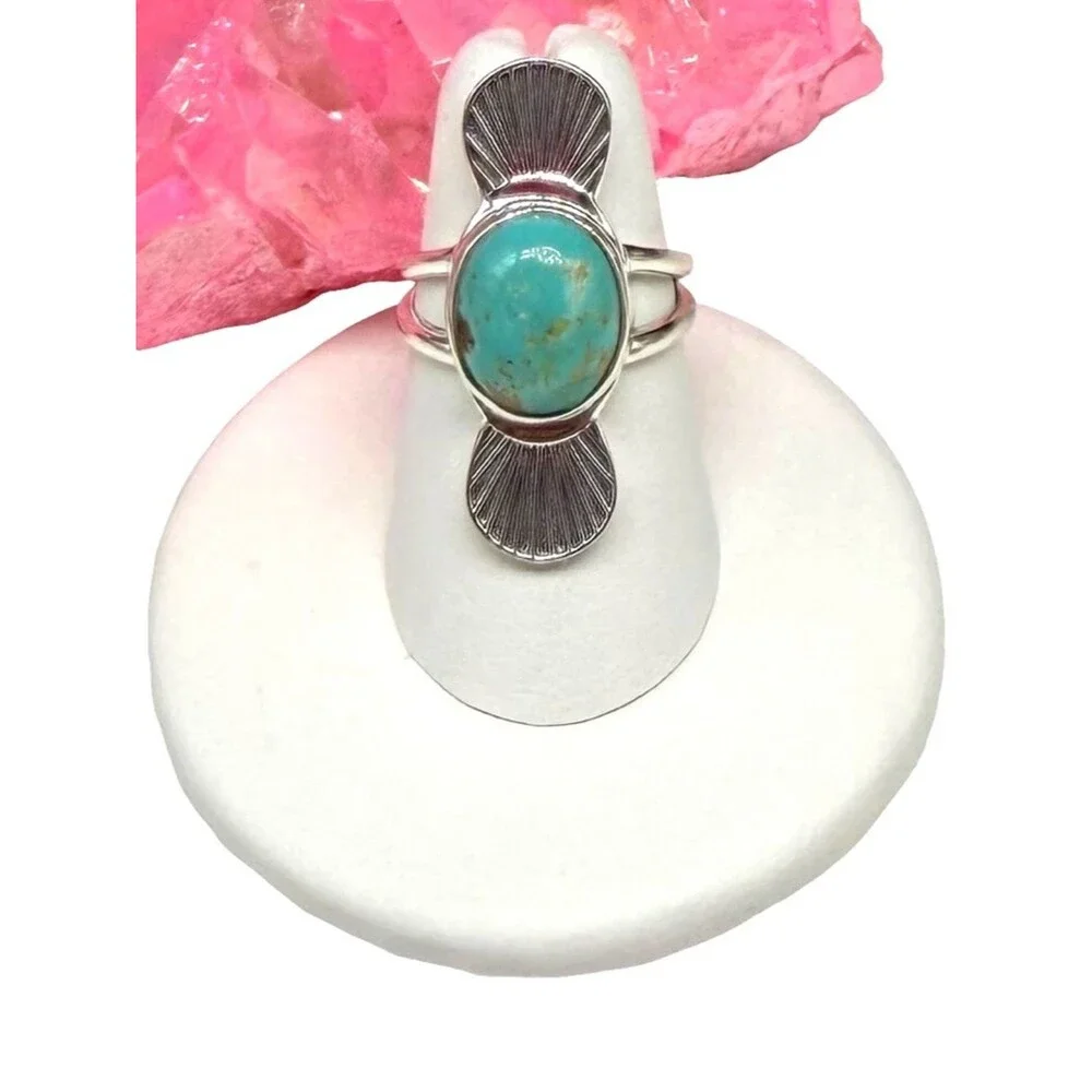 Kingman Turquoise Ring Size 6.5 Solid 925 Sterling Silver
